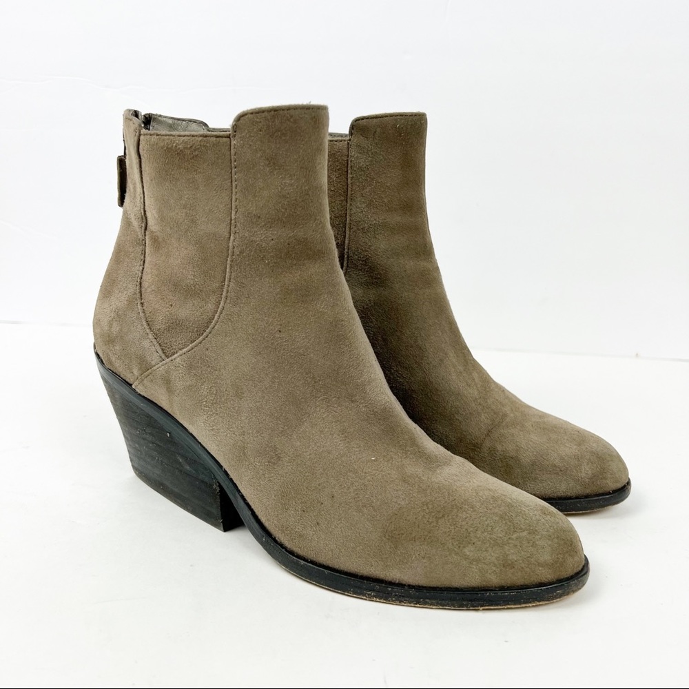 Eileen Fisher Suede Tan Heeled Back Zip Women's Ankle Boot Size 7